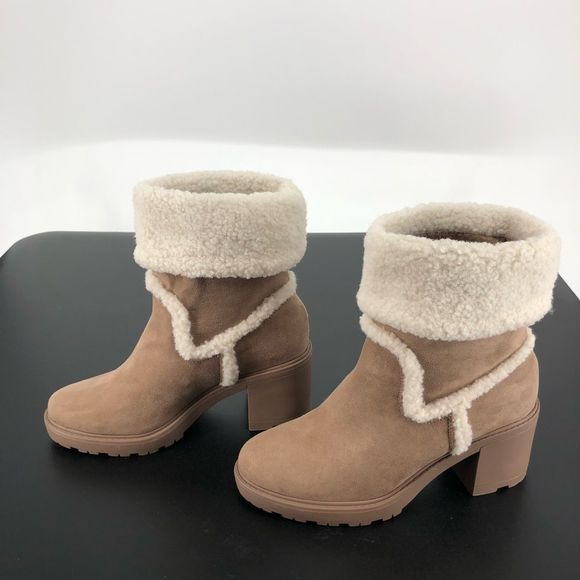 JustFab Taupe Ellie Faux Sherpa Trim Lug Sole Bootie - Picture 6 of 12